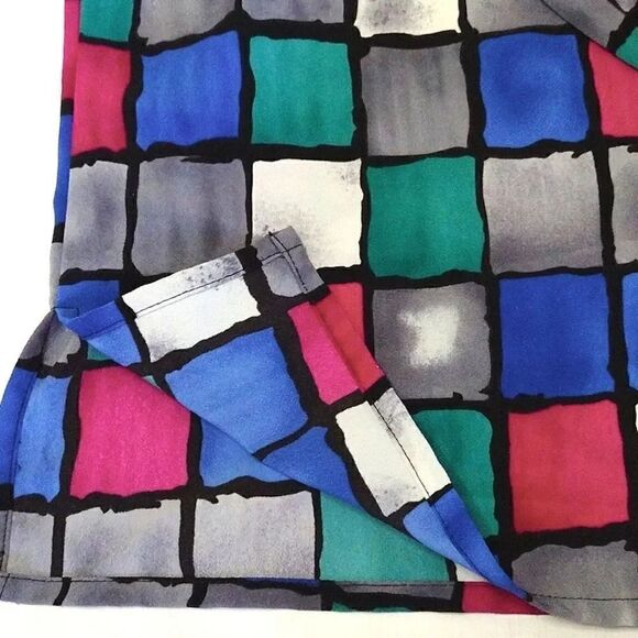 VTG 90s Colorful Colorblock Printed Button Down Satin Blouse Size 12 - Picture 11 of 15